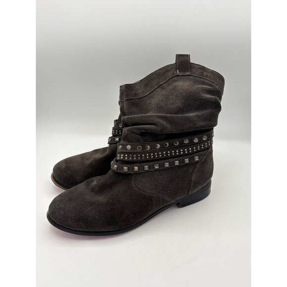 Twiggy London Womens Size 7 Brown Suede Studded Slouch Boots - Picture 1 of 4